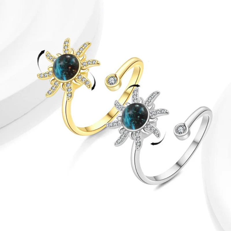 Atmosphere Cosmic Sun Ring Inlay Zircon Octagonal Star Nebula Rings Index Finger Jewelry For Women Can Rotatable KOFSAC