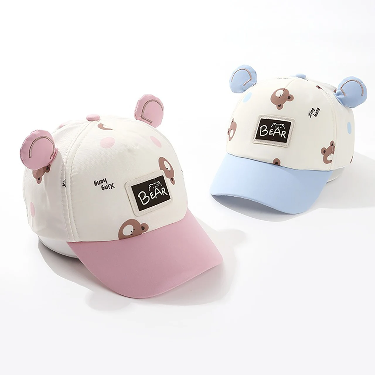 

Boys Girls Duck Tongue Caps Cartoon Bear-Ears Baseball Cap 1-6Year Children Peaked Hat Cute Baby Large Brim Outdoor Sun Visors