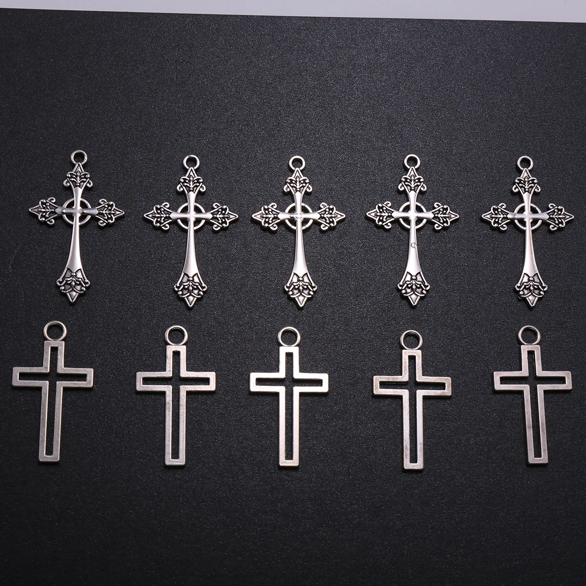 10-Piece Set of Vintage Cross DIY Pendants, Engraved Hollow Cross Mixed Accessories, Suitable for DIY Necklaces, Bracelets, Earrings, and Handmade Beading Accessories
