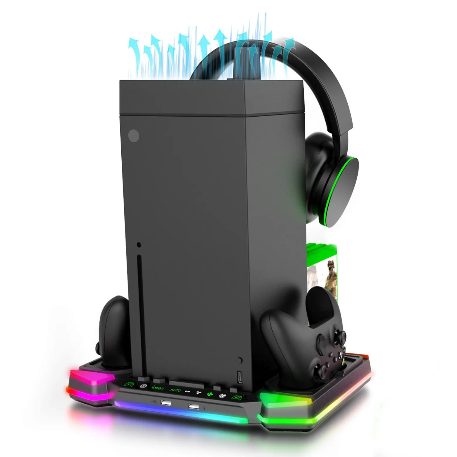قاعدة تبريد مع أضواء RBG وحدة تخزين بطاقة شحن بمقبض مزدوج لوحدة تحكم ألعاب Xbox Series X