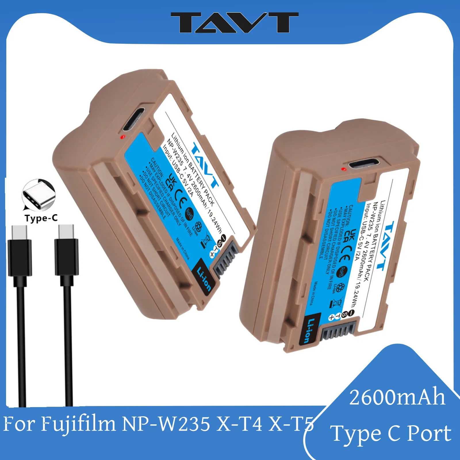 

NP-W235 NP W235 Battery with Type C Port For Fujifilm X-T4 X-T5 GFX 100S GFX 50S II X-H2S X-S20 VG-XT4 2600mAh