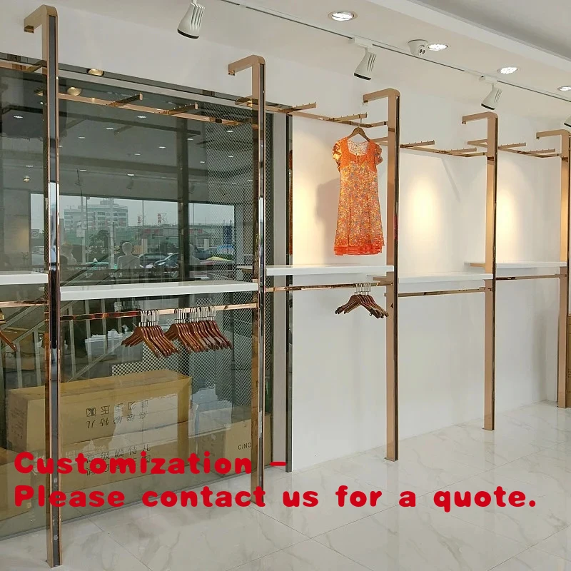 

custom.Stainless Steel Gold Clothing Display Racks Shelf Clothing Shop Side Hanging Wedding Dress Store Display St