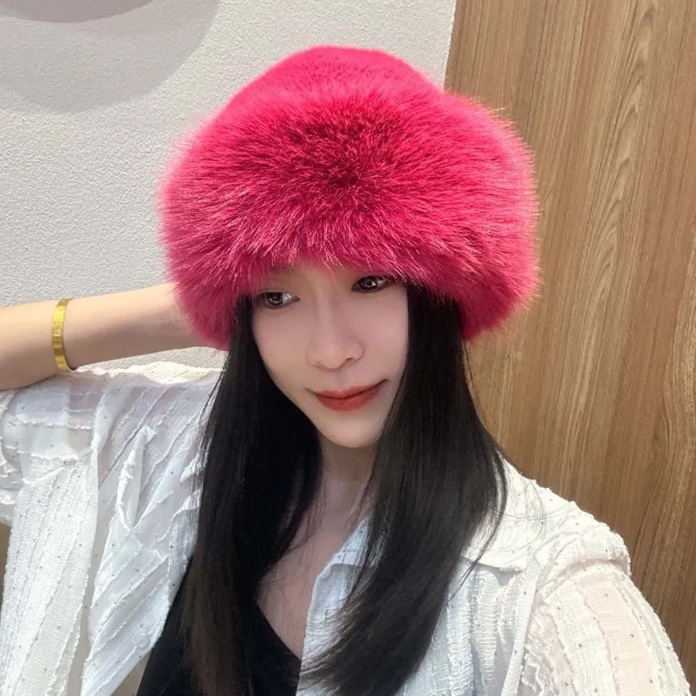 Fur Oufit Cap Thickened Cossack Hat Set Windproof Thermal Faux Mink Headwear Furry Elegant Fluffy Winter Bonnet Skiing