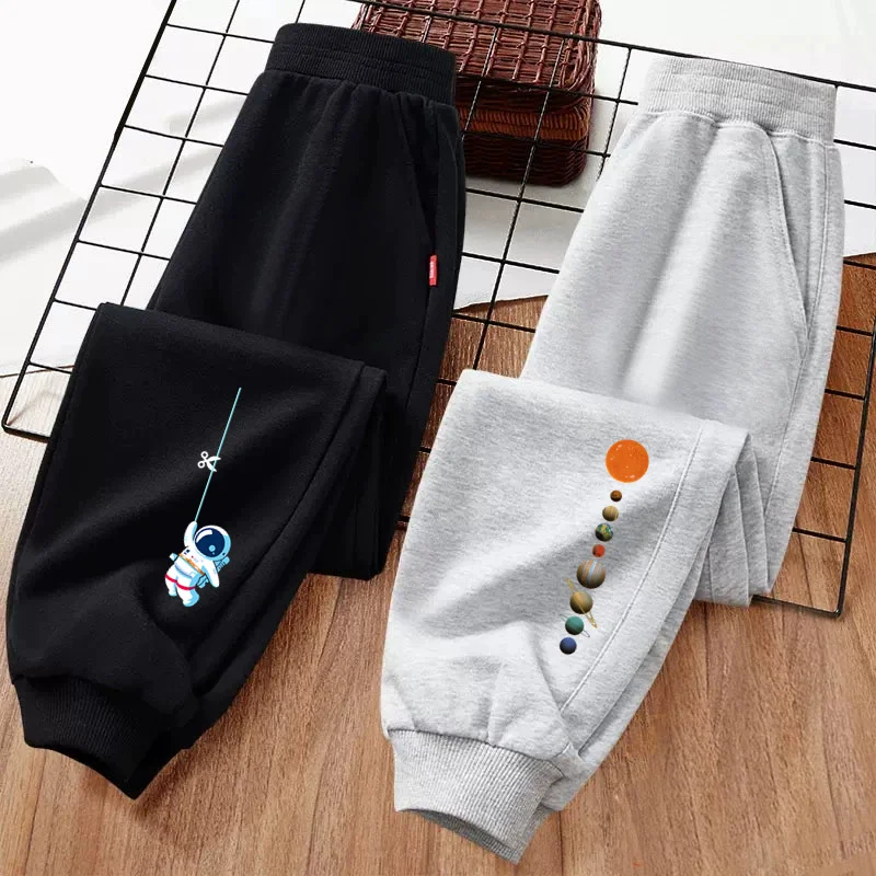 Childrens Spring Autumn Sweetpants Astronaut Planet Long Pants for Baby Boys Trousers with Elastic Band