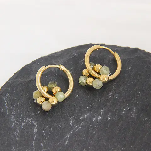 Aneebayh Handmade Square Natural Stone Beaded Charm Earrings Waterproof Stainless Steel Hoop Earring Jewelry for Women Gift