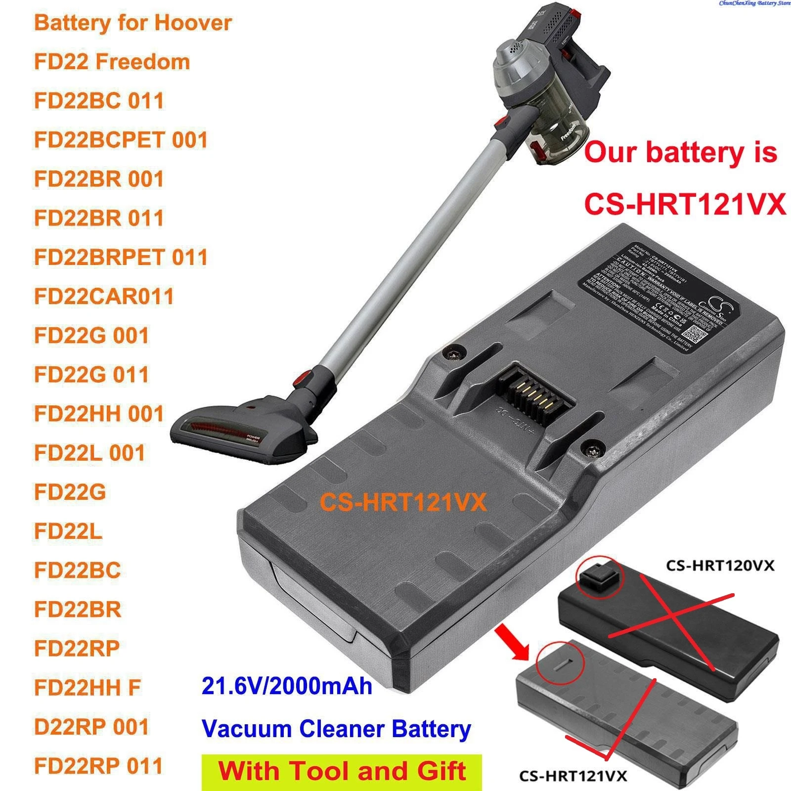 Imagem -02 - Bateria de Vácuo cs para Hoover 21.6v 2000mah Fd22car011 Fd22g 001 Fd22g 011 Fd22hh 001 Fd22l 001 Fd22rp 001 Ferramenta