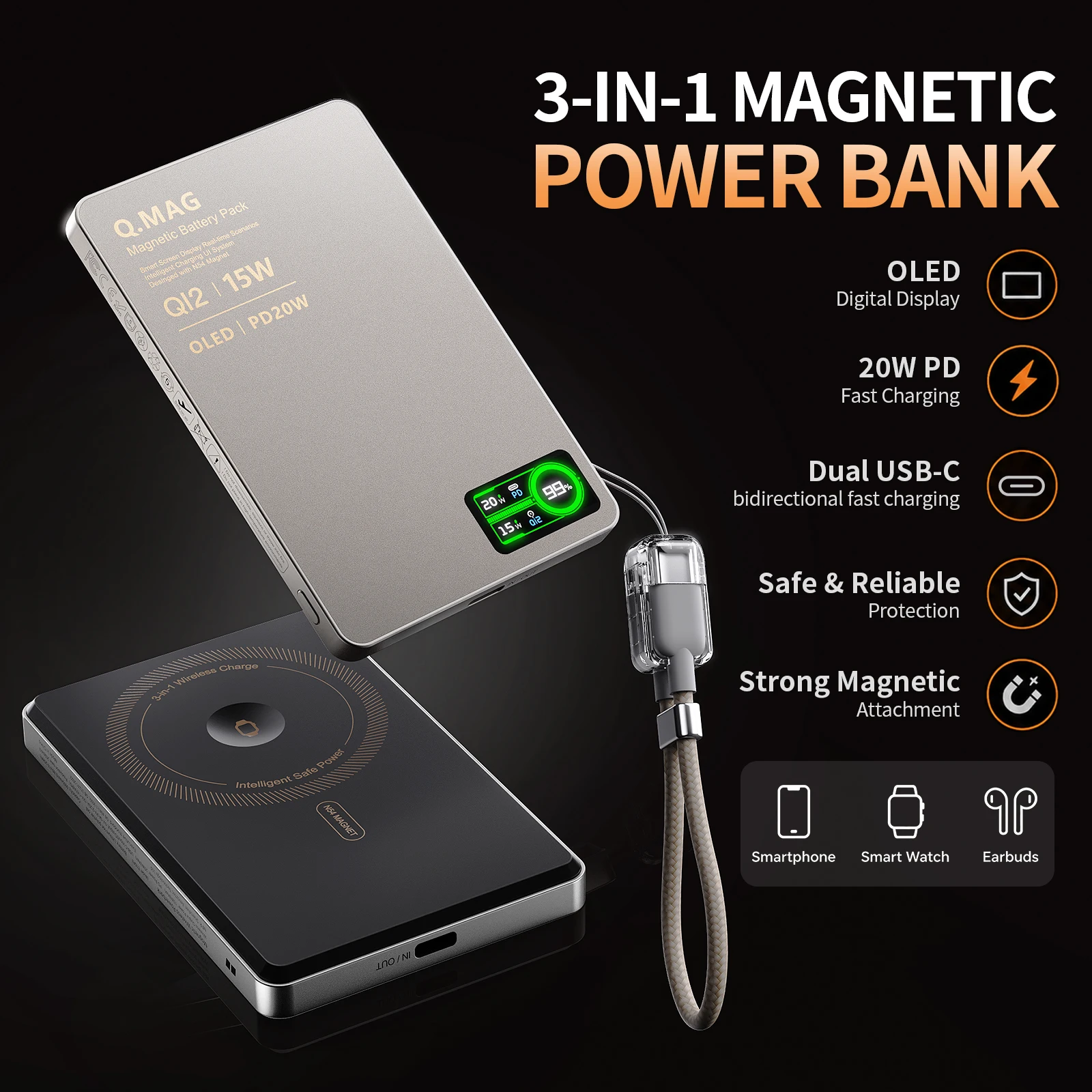 Wireless Magnetic Powerbank Fast Charing Spare Portable External Battery for iPhone 12-17 Promax Watch Airpods 5000/10000mAh image 3