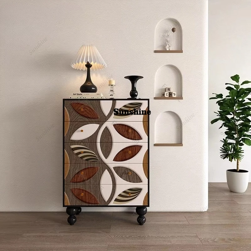 

Medieval style chest of drawers, solid wood living room cabinet, storage cabinet next to the sofa