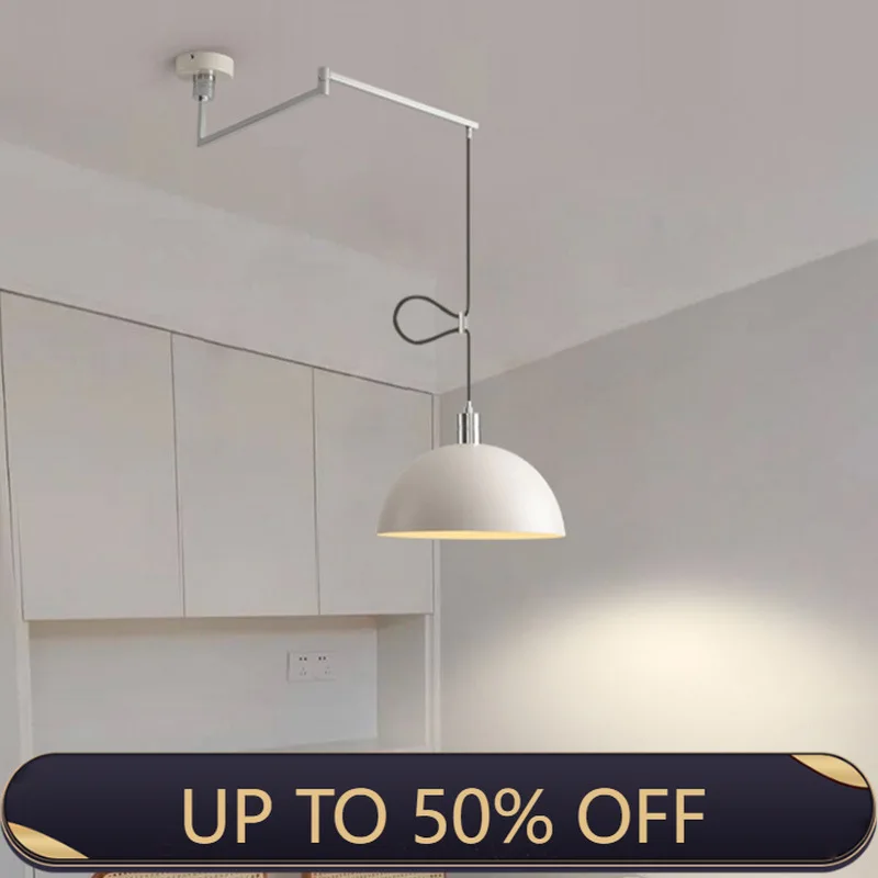 Nordic Long Pole Swing Arm Pendant Light Adjustable Height Dining Room Kitchen Island Loft Hanging Lamp