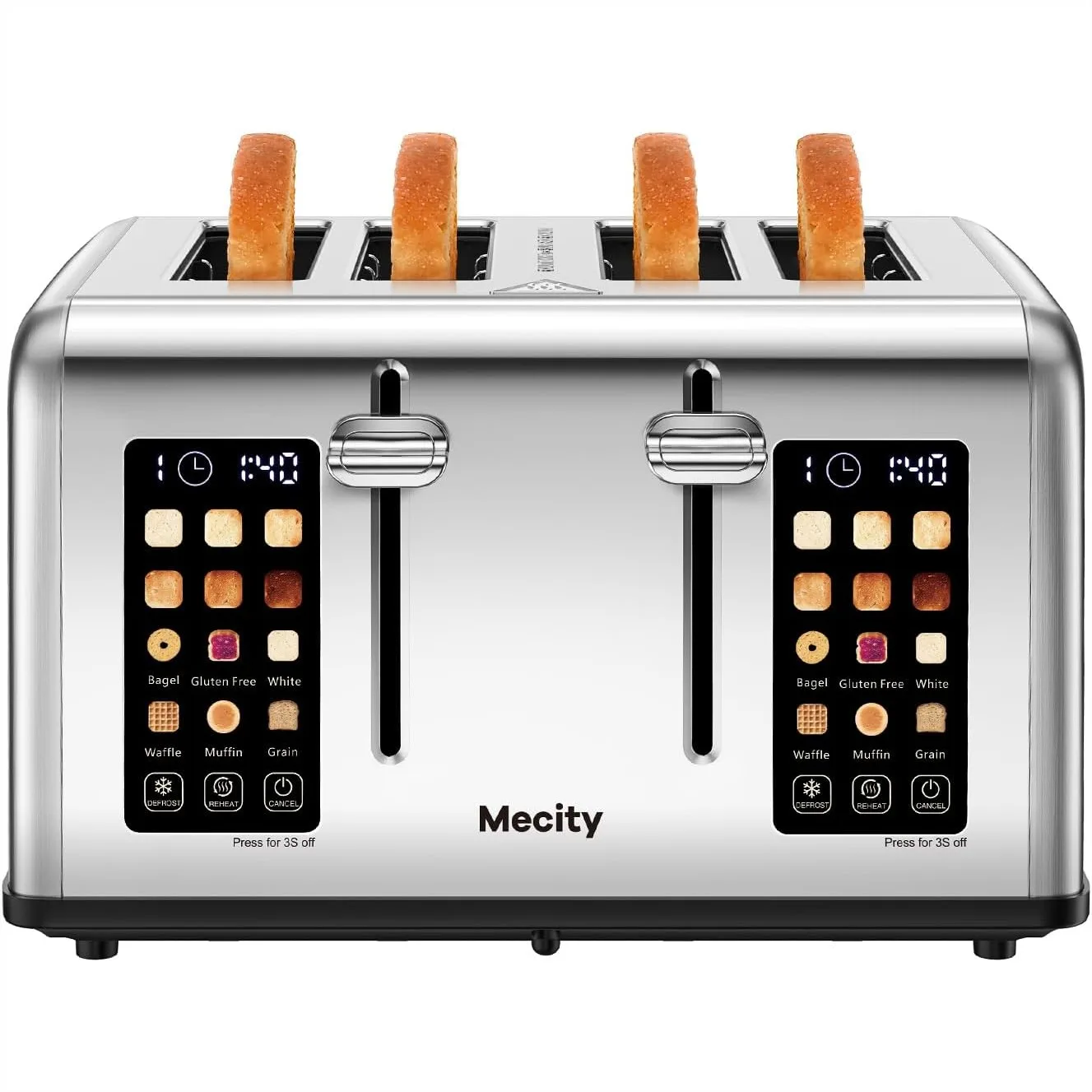 

4 Slice Toaster with Touch Screen Control, 4 Wide Slots, Smart Bread Toaster for Bagels, Muffins, Waffles, Dual Control Panel