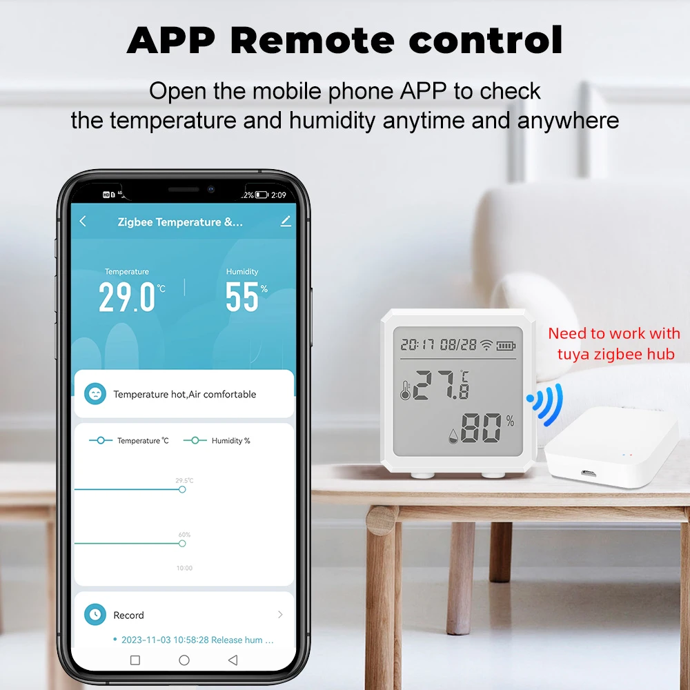 Tuya Zigbee Temperature Humidity Sensor LCD Display Smart Home Linkage Smart Life APP Control Work with Black or White Color
