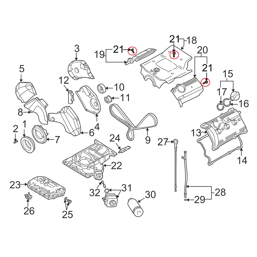 5 Kit For Audi A4 1995 - 2008 A6 C4 C5 VW Passat 1996-2000 N90565301 Engine Top Cover Cylinder Clip Turn Locking Pin Screws Stud