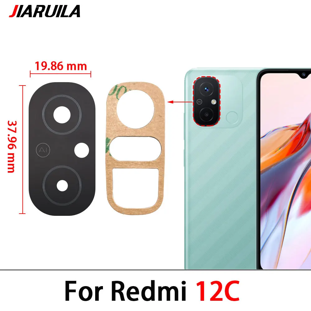 Lentille en verre de caméra arrière avec adhésif, lentille en verre de caméra arrière pour Xiaomi Redmi 12C 22120RN86G