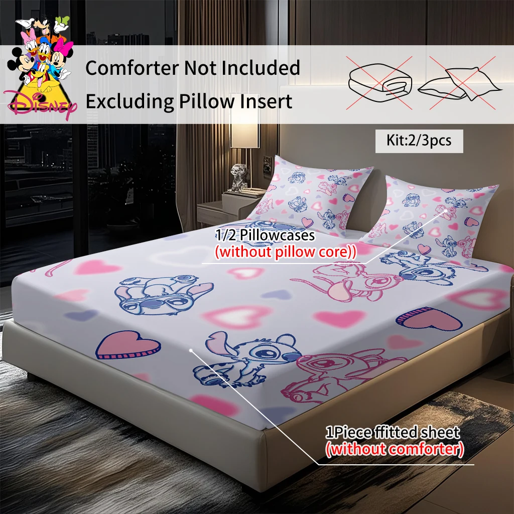 2/3 قطعة ديزني غرزة القلب المجهزة ورقة مجموعة الوردي والأزرق الكرتون طباعة مرونة المجهزة غطاء مرتبة ، مقاومة للتجاعيد