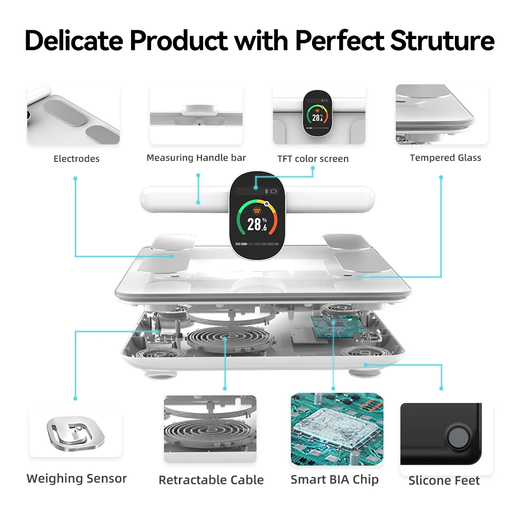 Fitdays Home Smart Bioimpedance Scale 8 Electrode Body Fat Scale Weight Balance Scale Smart Body Composition Scale