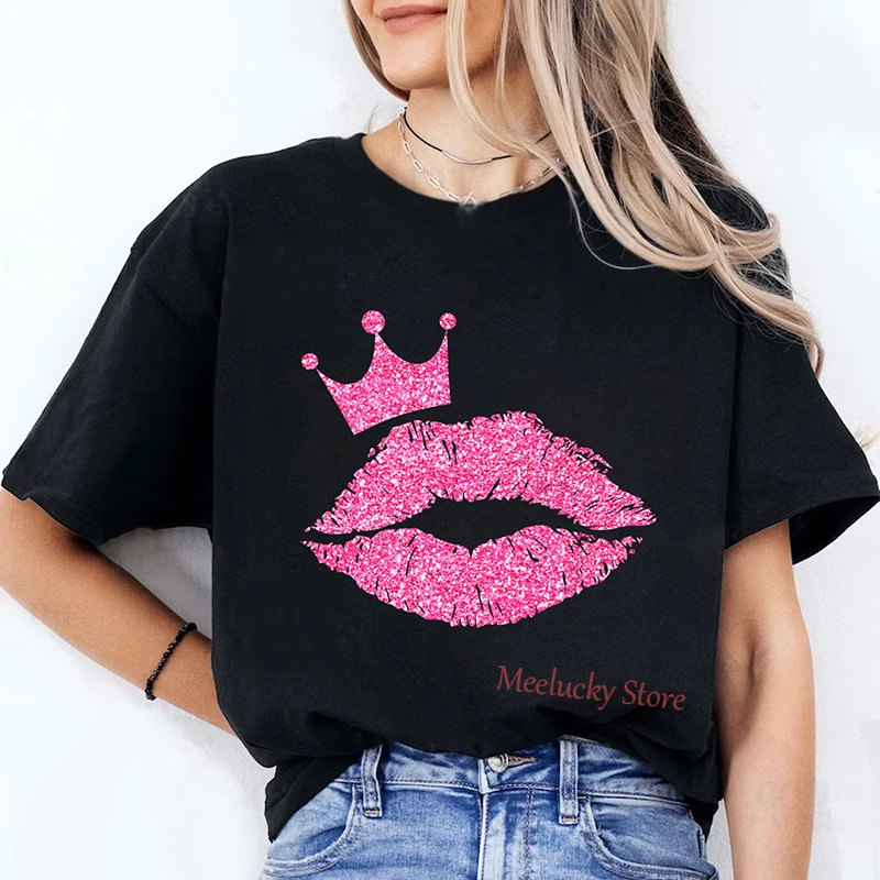 The Queen's Sexy Lip Print Pattern Summer Women's Top, Gentle Ladies Pure Cotton Comfortable Women's Clothing