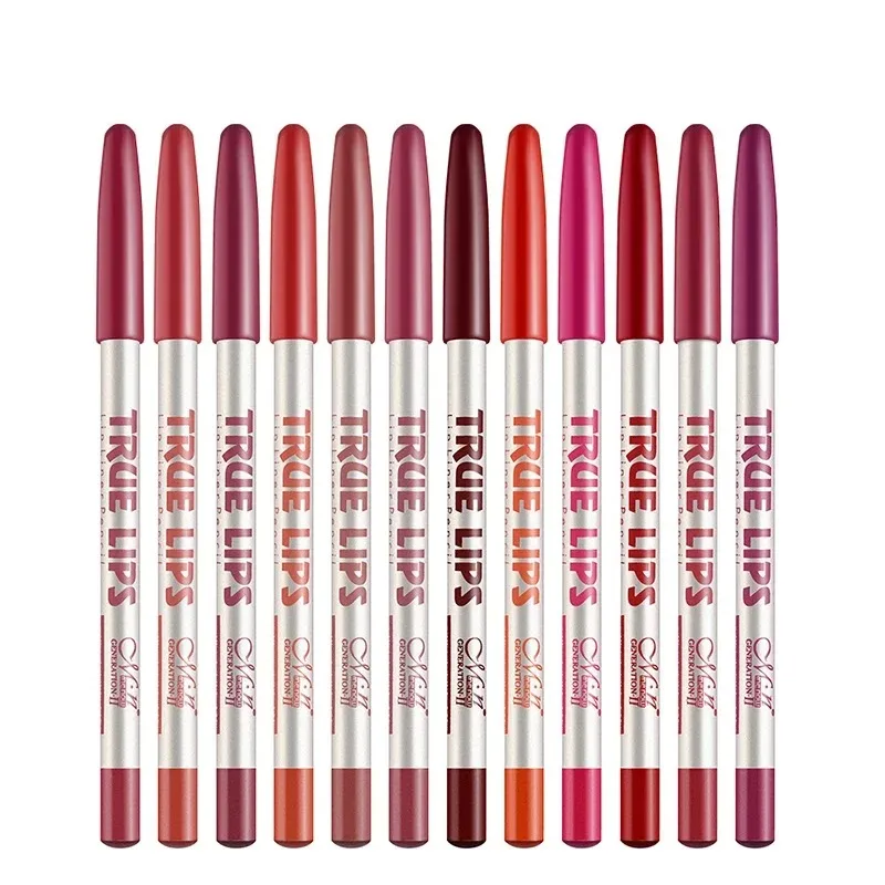 12 stks/set Cosmetische Professionele Houten Lipliner Waterdichte Dame Charmante Lip Liner Zacht Potlood Contour Make-Up Lippenstift Tool