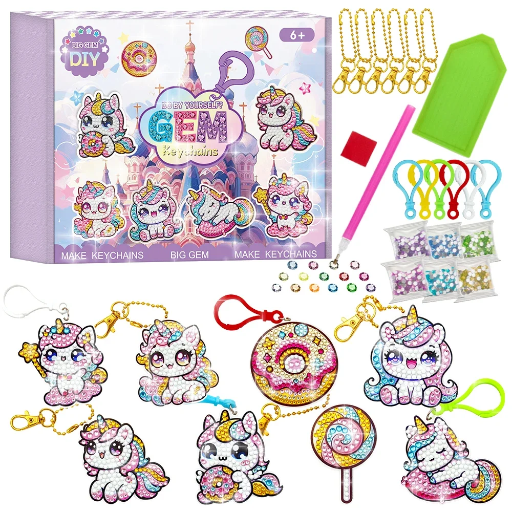 

8PCS Diamond Art Keychains-Handmade DIY Diamond Keychains-Diamond Inlay Sets Diamond Keychains-Children TOYS