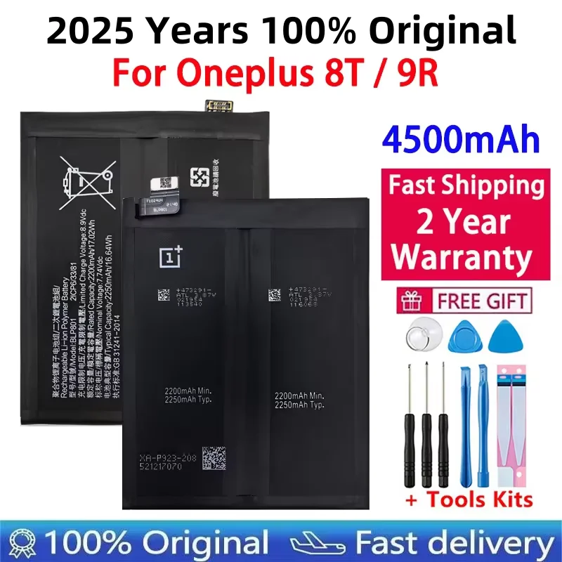 

2025 Years Original New High Quality One Plus BLP801 Phone Battery For Oneplus 8T / 9R 4500mAh Replacement Batteries Bateria