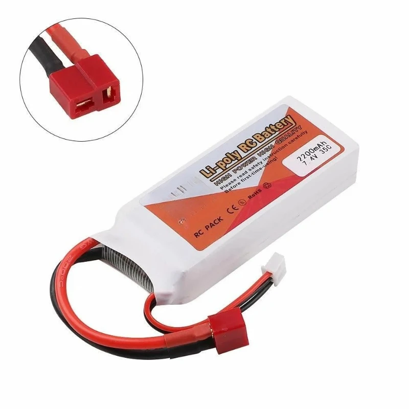 For RC Drone Car Airplane Helicopter FancyWhoop 7.4V 2200mAh 35C 2S Lipo Battery T Plug Deans Plug 2pcs