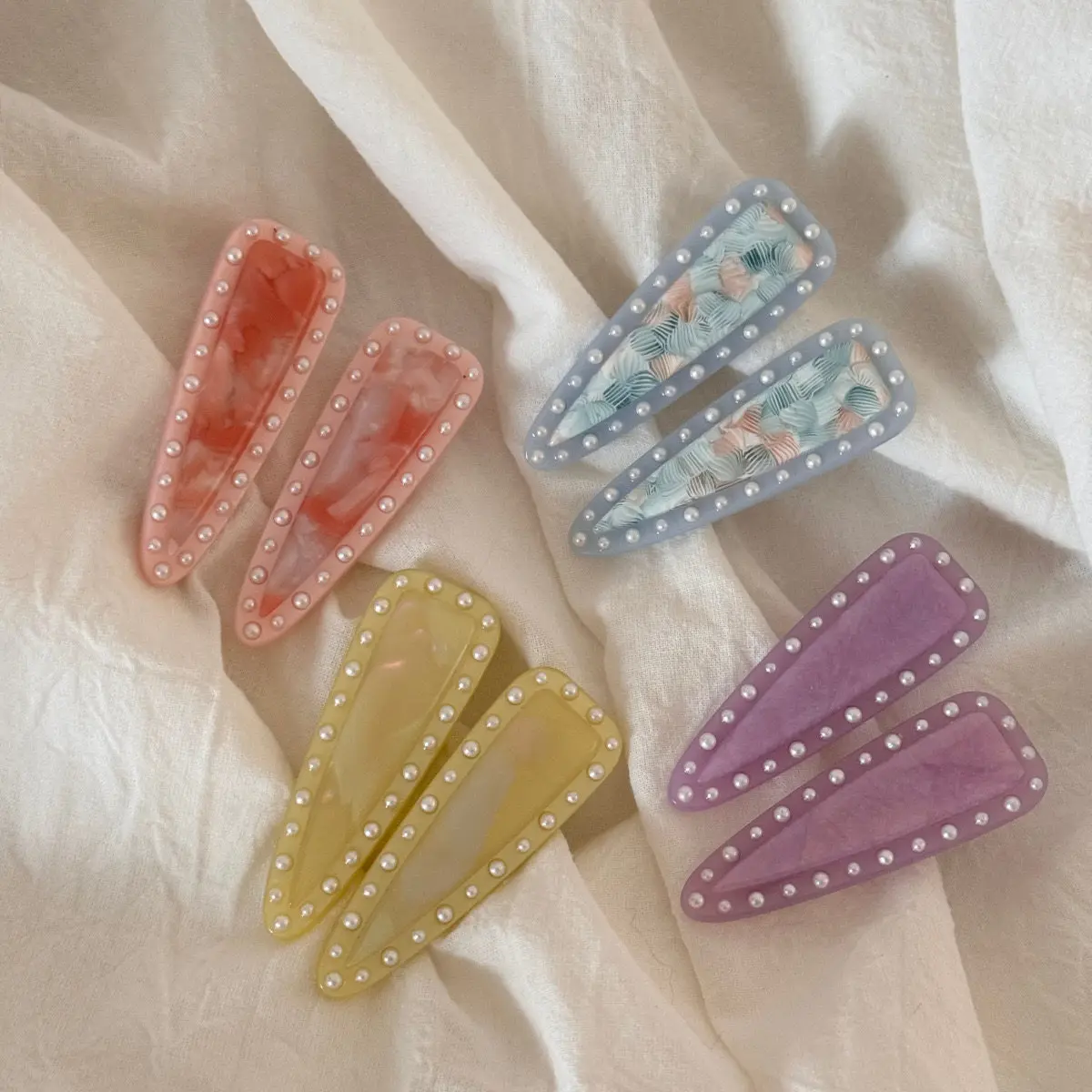 Triangle Hair Clip Acetate with Pearl Duck Bill Side Clip Korean Style Elegant High Quality Versatile Accesorios