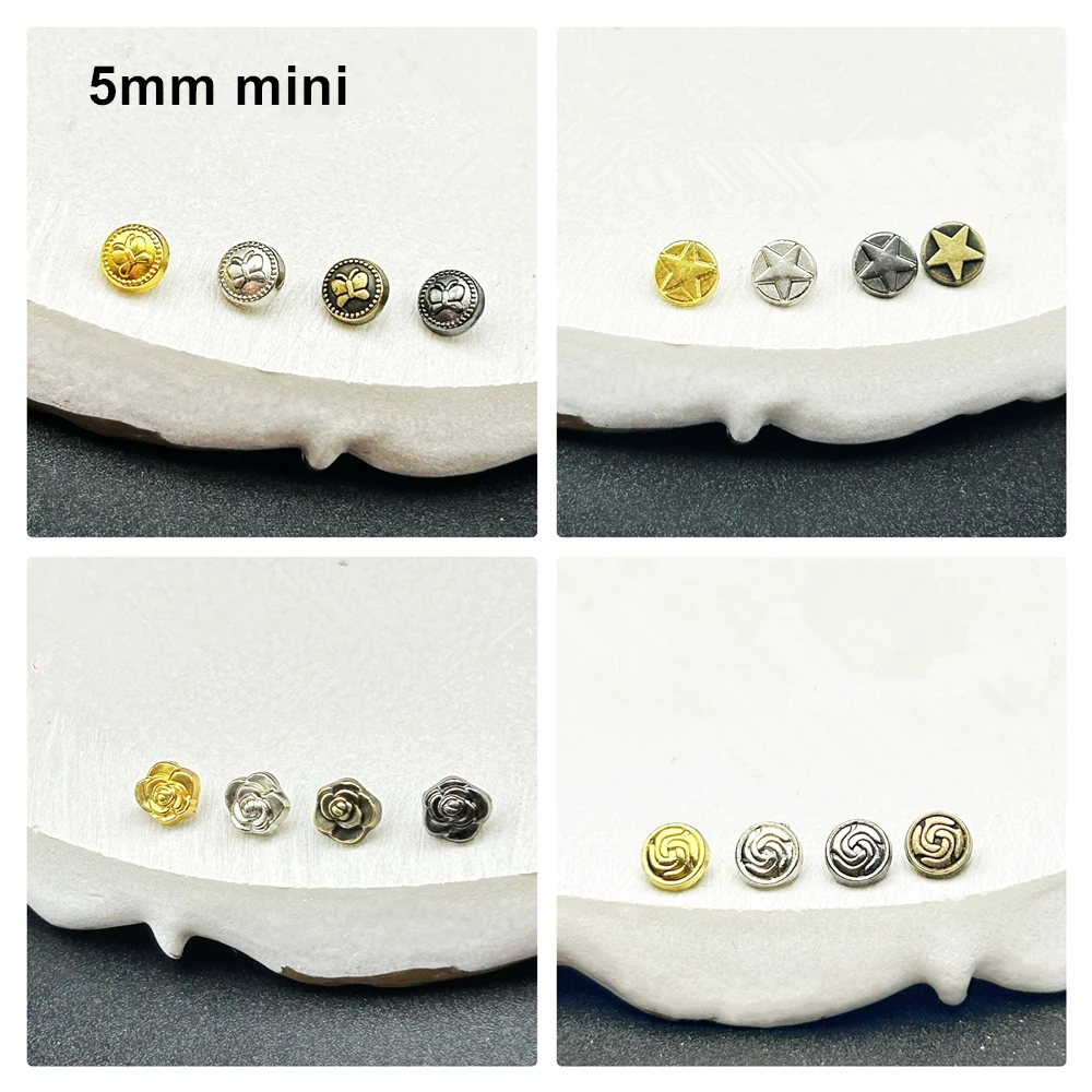 30pcs 5mm Mini Buttons Ultra-small Metal Buttons Belt Buckle Doll Bags Shoes DIY Doll Button Doll Clothes Accessories