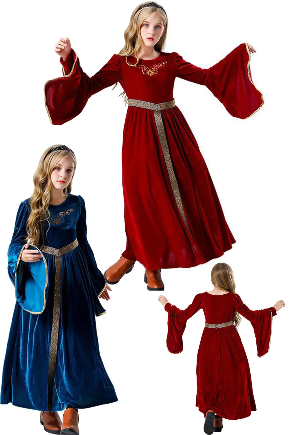 Bambini principessa medievale Cosplay Royal Court Dress Costume Retro Vintage Gown Halloween Renaissance Child Halloween Costume Suits