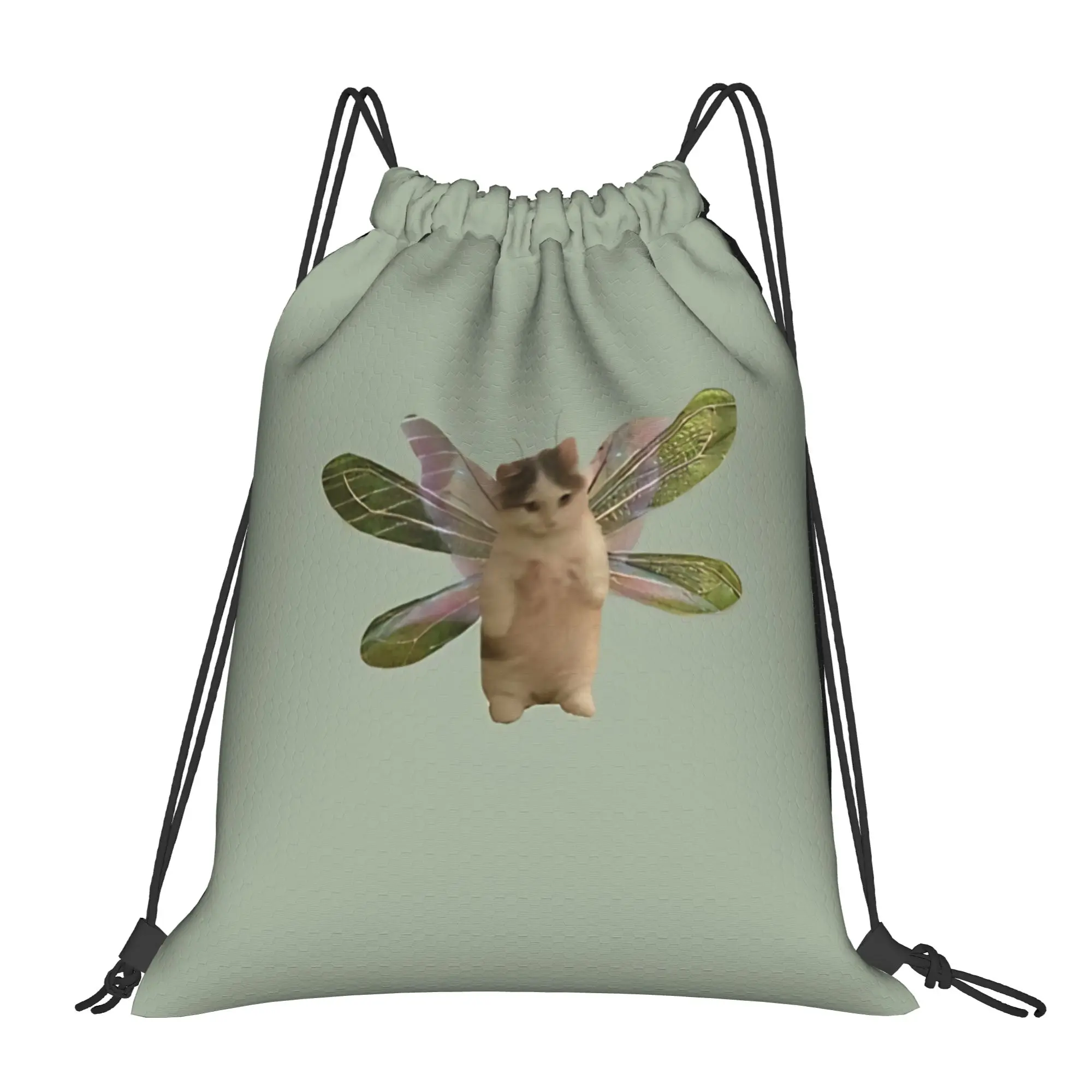 Cat meme fairy kitty Portable Sports Riding Gym Drawstring Storage Sporty Backpacks