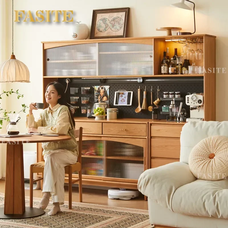 Nordic Cherry Wood Sideboard Cabinet Simple Dining Room Storage Buffet Server Kitchen Living Room Wall Unit Japanese Tea Cup