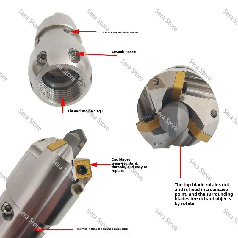 1KG Rotary Alloy Cutter Head Stainless Steel Drain Pipe Cleaner For Blockage Mud Brick Sewer Pipeline Dredging Maintenance Tool