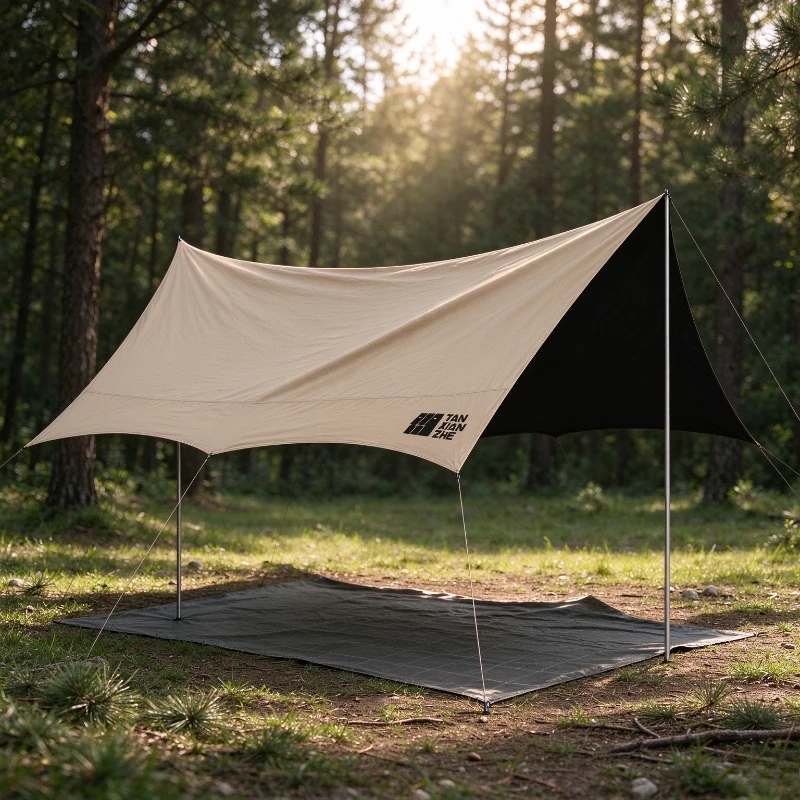 Vinyl Coated Outdoor Canopy Awning Tent, Complete Six‑Piece Camping Kit Including Camping Tables and Chairs, For Picnic, Park