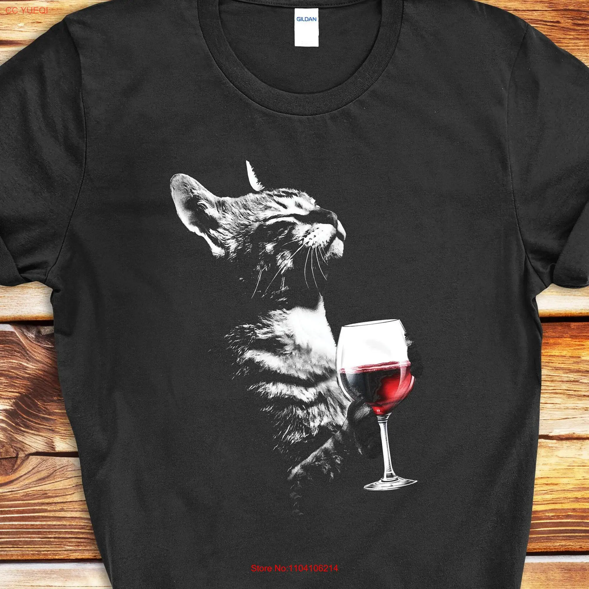 Cat Drinking Wine Woman T Shirt Mom Lover Holding Red For And Cats long or short sleeves