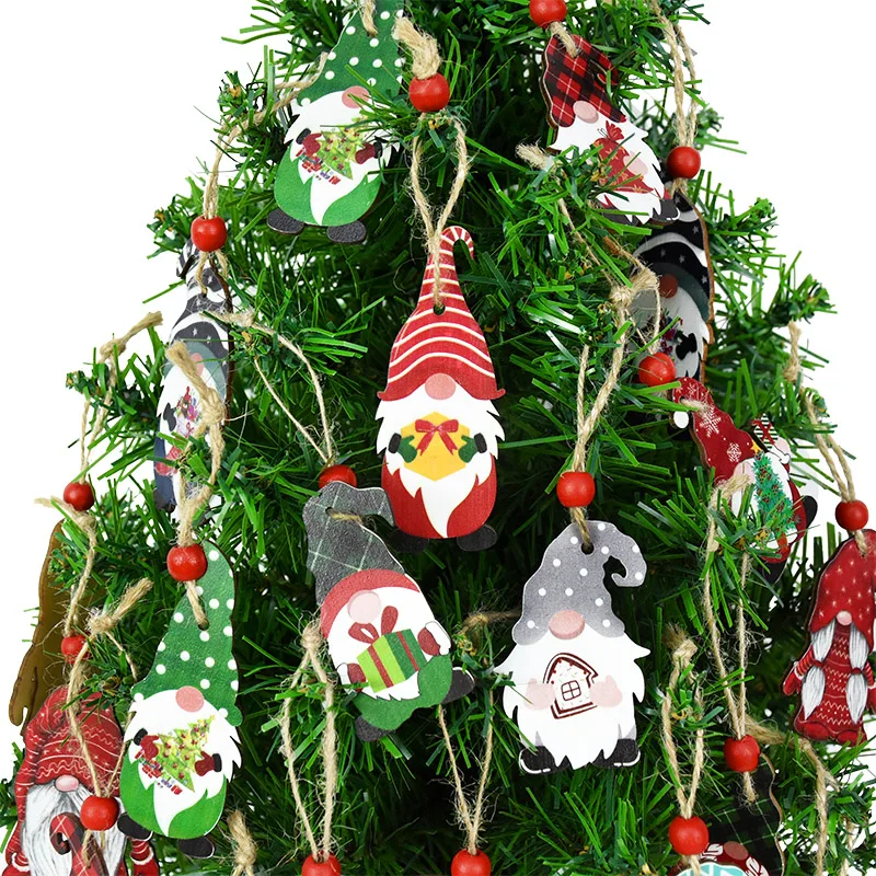 Colgantes de gnomos de madera para decoración del hogar, adornos colgantes de árbol de Navidad, regalos de Año Nuevo, 9/12 piezas