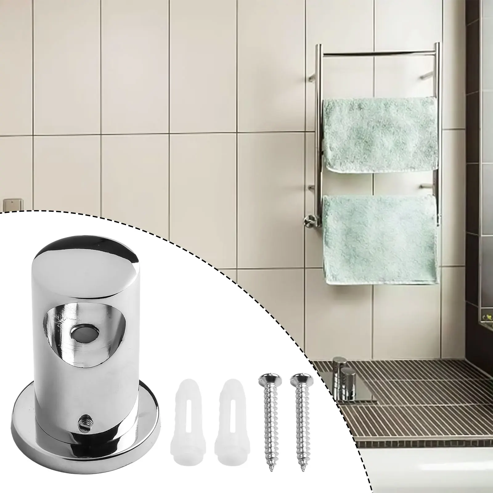 Wall Mounted Zinc Alloy Shower Rod Bracket for 22mm Tubes with Fastening Screw Chrome Finish Bathroom Fitting Holder