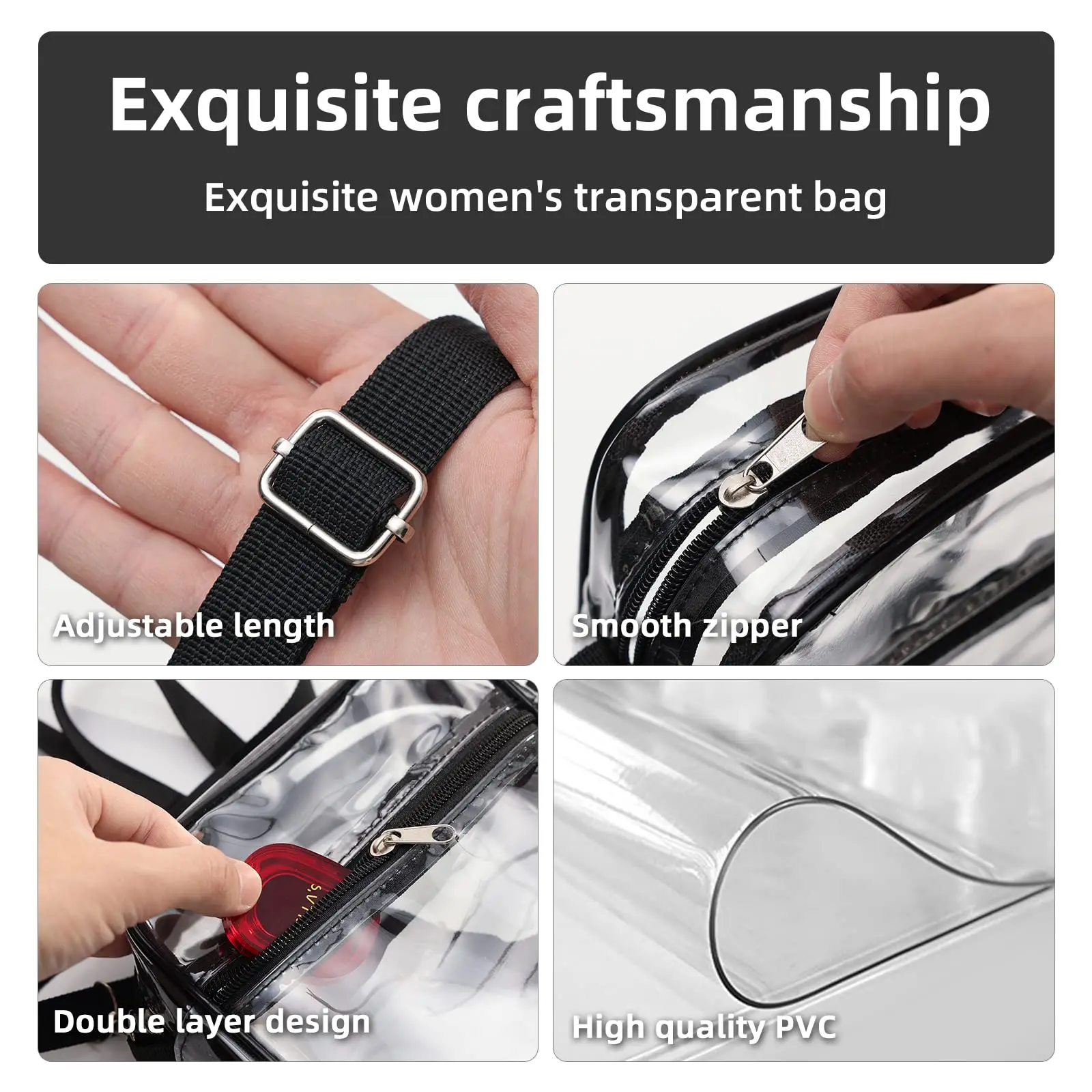 1-10PCS Women Clear Crossbody Bag Transparent Purse with Zipper Adjustable Strap for Stadium Event Travel Concert Daily view 4