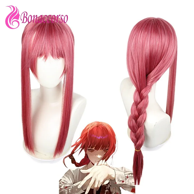 Chainsaw Man Makima Cosplay Wig Pink Red Synthetic Braided Long Straight Wig Anime Coser Cute Girl High Quality Wig Daily Party