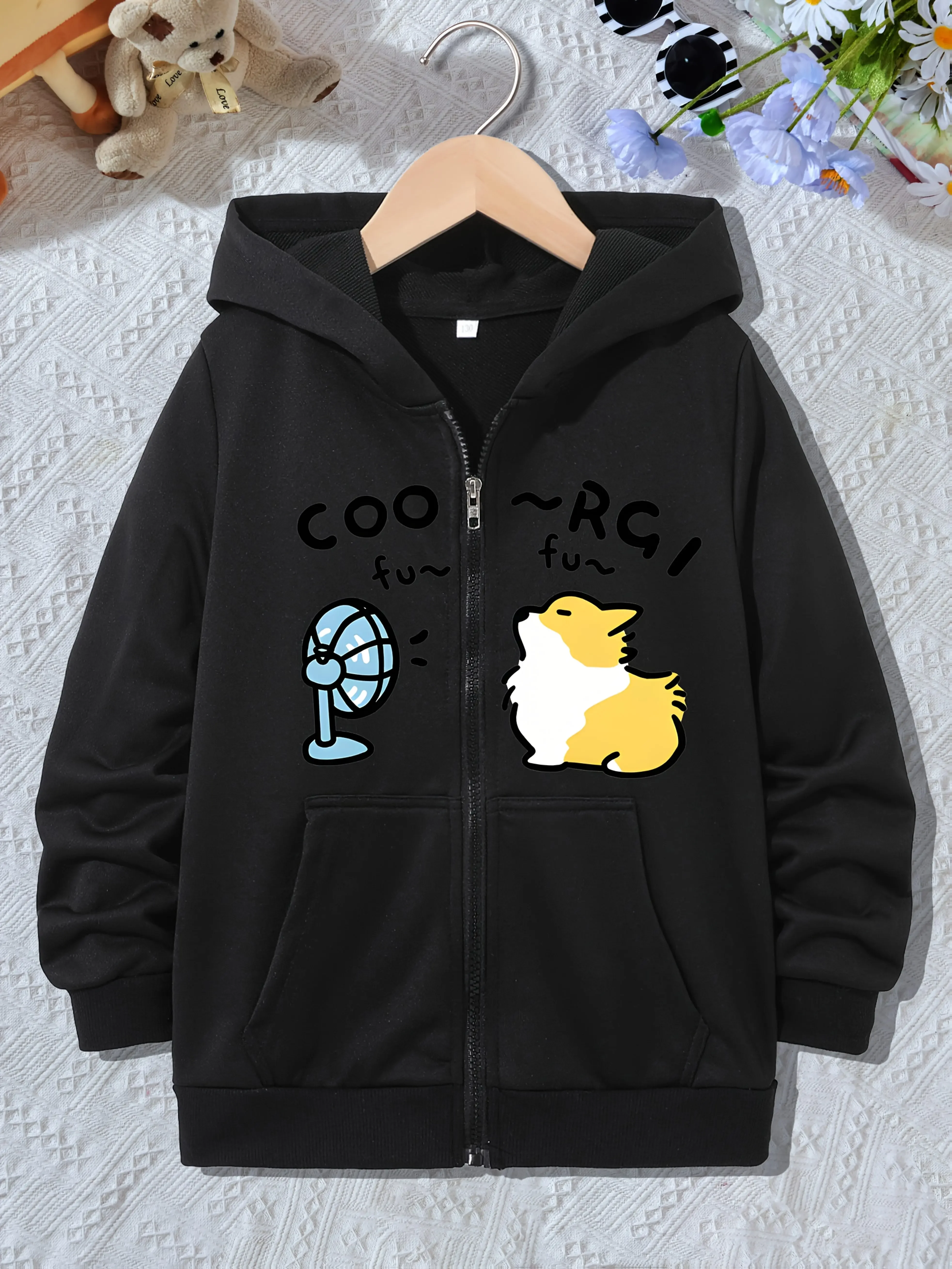 Boys Girls Kids Zip Up Hoodie Corgi Dog Print Pink Fall Winter Sweatshirt Cute Cartoon Casual Long Sleeve Jacket Outfit Top