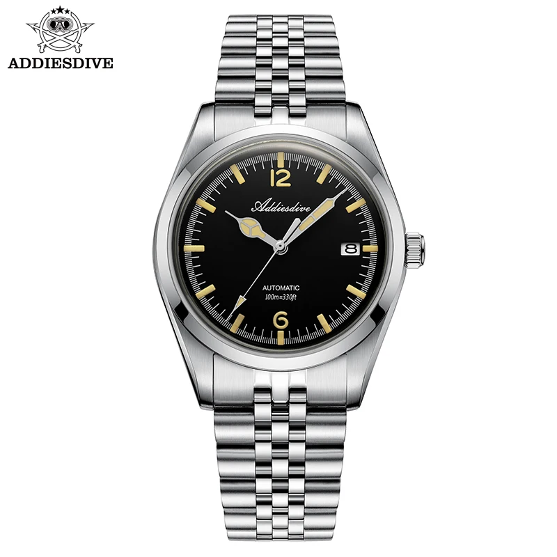 ADDIESDIVE AD2038 zegarek dla mężczyzn wyświetlacz kalendarza jubileuszowy pasek 100m nurkowanie Luminous Montre Homme NH35 automatyczny zegarek mechaniczny