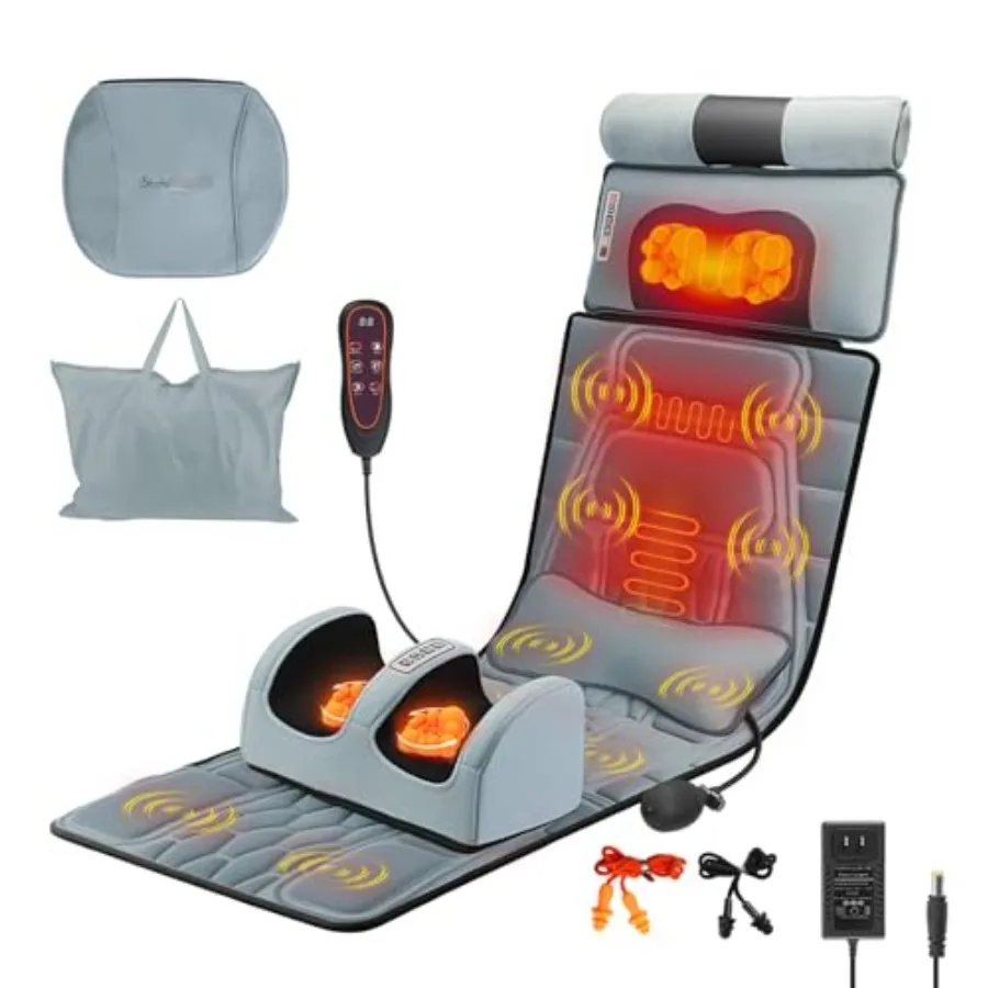 

Массажный коврик для всего тела с подогревом, съемным массажером для шеи и массажером для ног, вибрационный массажный коврик для всего тела с поясничной подушкой