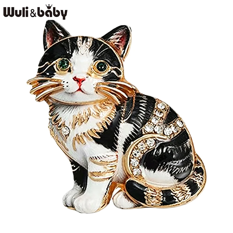 Wuli&baby Adorable Kitty Cat Brooches For Women Unisex 5-color Rhinestone Sitting Kitten Pets Animal Office Casual Brooch Pin