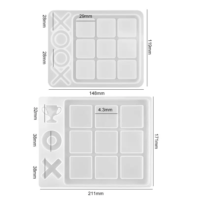 Tic-Tac-Toe Ox Chess Game Silicone Molds Epoxy Resin Mirror Mould for DIY Art Crafts Jewelry Making Clay Resin Casting Handmade