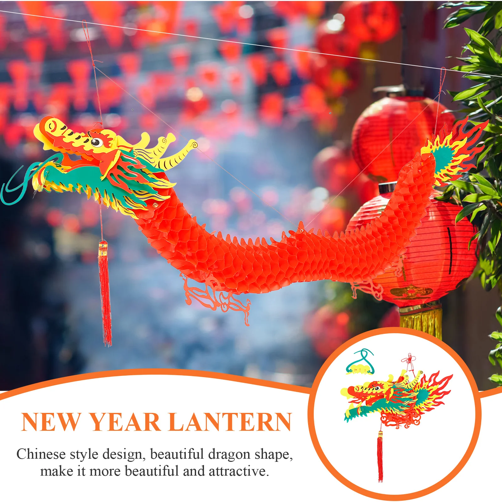 

1.5M Chinese New Year Dragon Lantern Spring Festival Plastic Hanging Lamp Decor for Yard Mall Decoration
