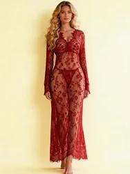 Plus Size Floral Lace Nightgown for Women Maxi Maternity Dress Big Size Beach Cover Up Swimwear Sheer Long Sleepwear Gown