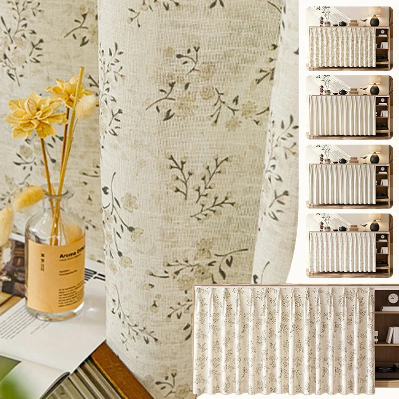 Linen Sheer Hook‑Hanging Sliding Cabinet Curtain Dustproof Clutter‑Hiding Cover For Kitchen Shelf Cupboard Storage Rack Decor
