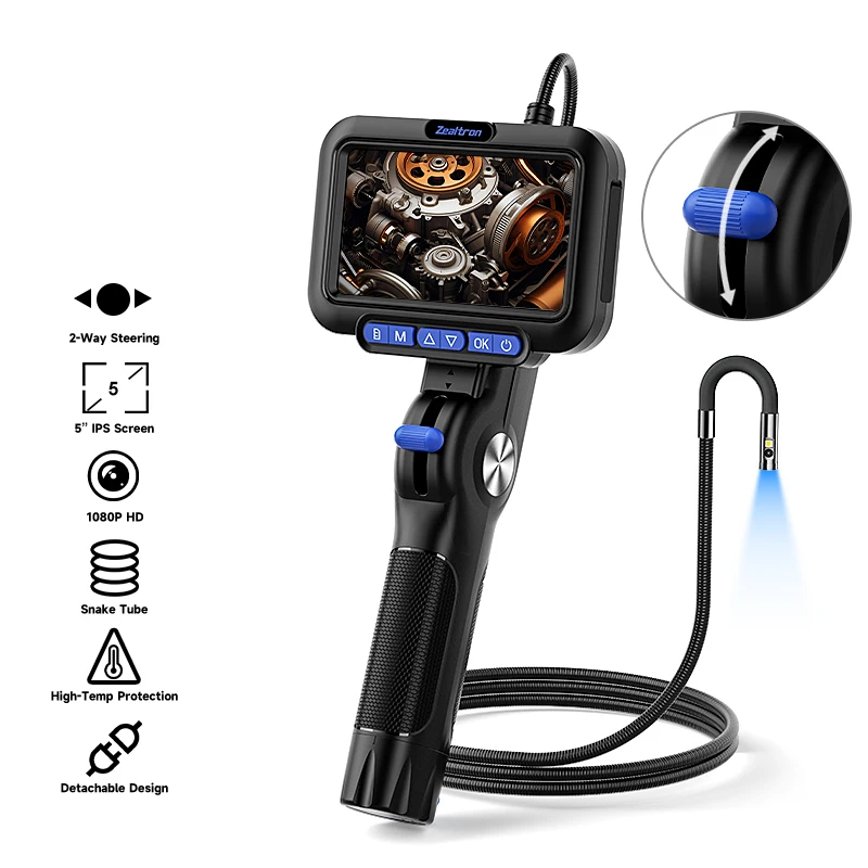 

Двухкамерный эндоскоп с 6,2-мм объективами, 2-сторонним шарнирным соединением, 5-дюймовым IPS-экраном, съемным 1080P HD ручным эндоскопом для инспекции автомобилей, 4000 мАч