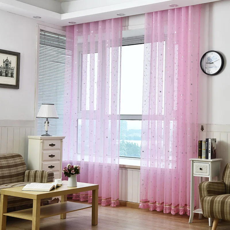 Shiny Star Gauze Screening Window Pink Blue Green Tulle Curtain White Modern Fashion Fancy Tulle Sitting Room Kids' Room wp234#4