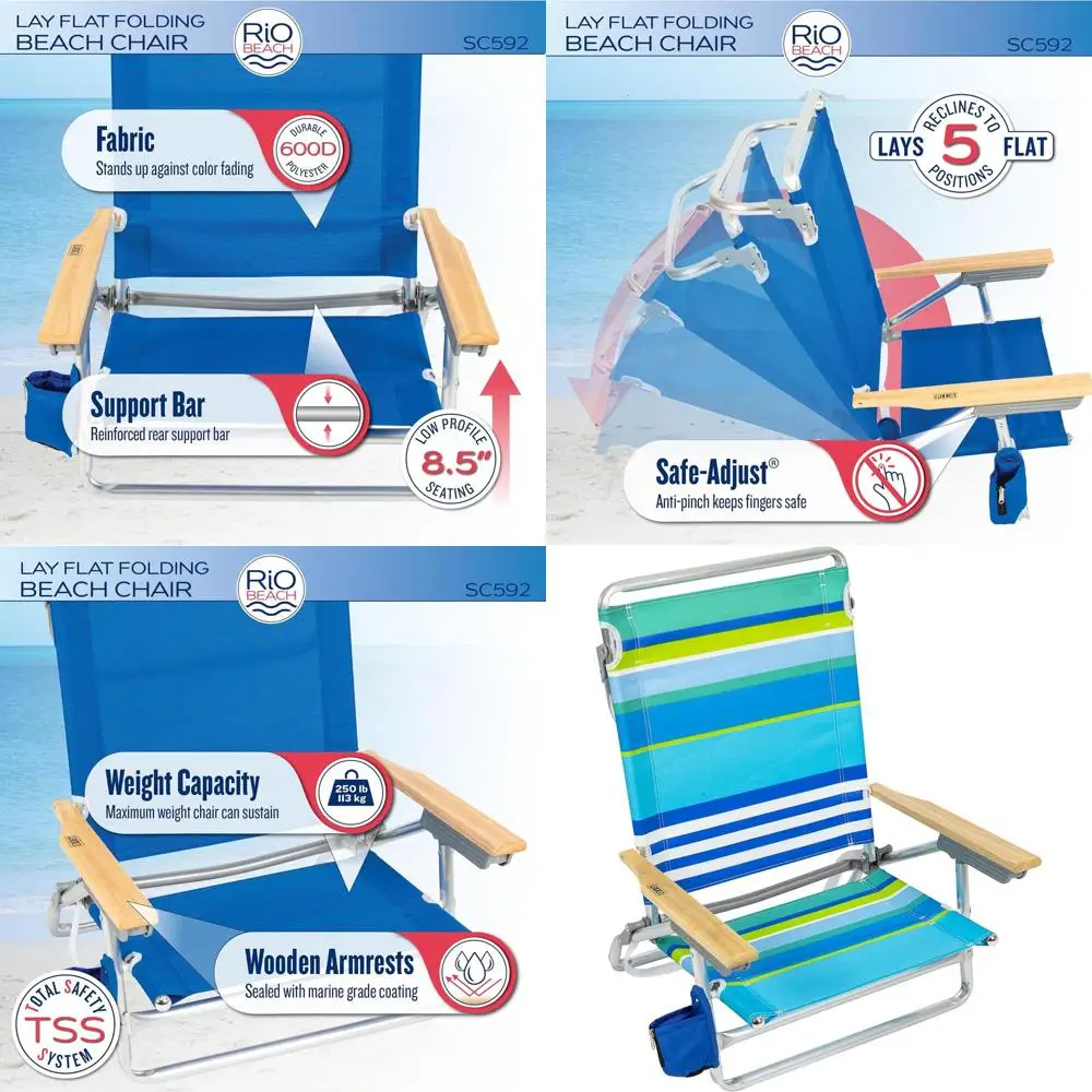 Silla Plegable Ajustable de 5 Posiciones Rio Beach para una Relajación Cómoda