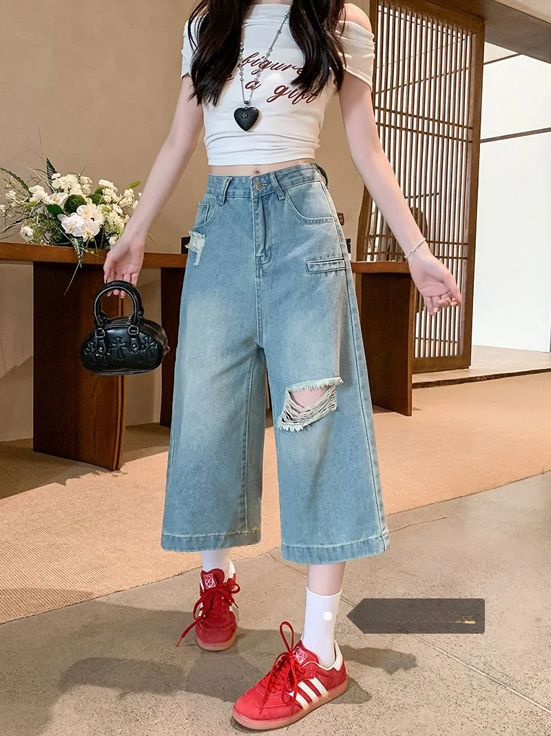 

Джинсы в стиле ретро с семью футами, женские свободные прямые джинсы с высокой талией, универсальные утягивающие джинсы на осень 2025 года