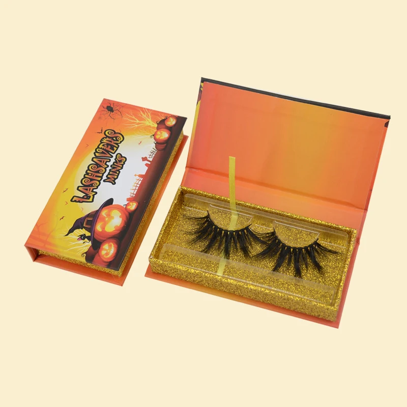 1 stücke Falsche Wimpern Lagerung Halloween Box Geschenk Box Magnet Box Verpackung Unterstützt Individuelles Logo Dicken Falsche Wimpern Werkzeuge