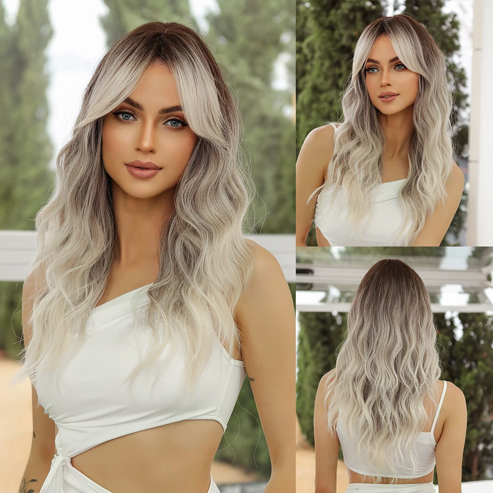 oneNonly Blonde White Grey Wig Long Synthetic Wig High Quality Wigs for Women Free Shipping Natural Party Wigs with Bang